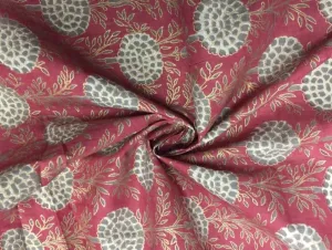 100% Cotton Printed Burgundy with grey floral golden jacquard Fabric 44" wide sold by the yard [11171]