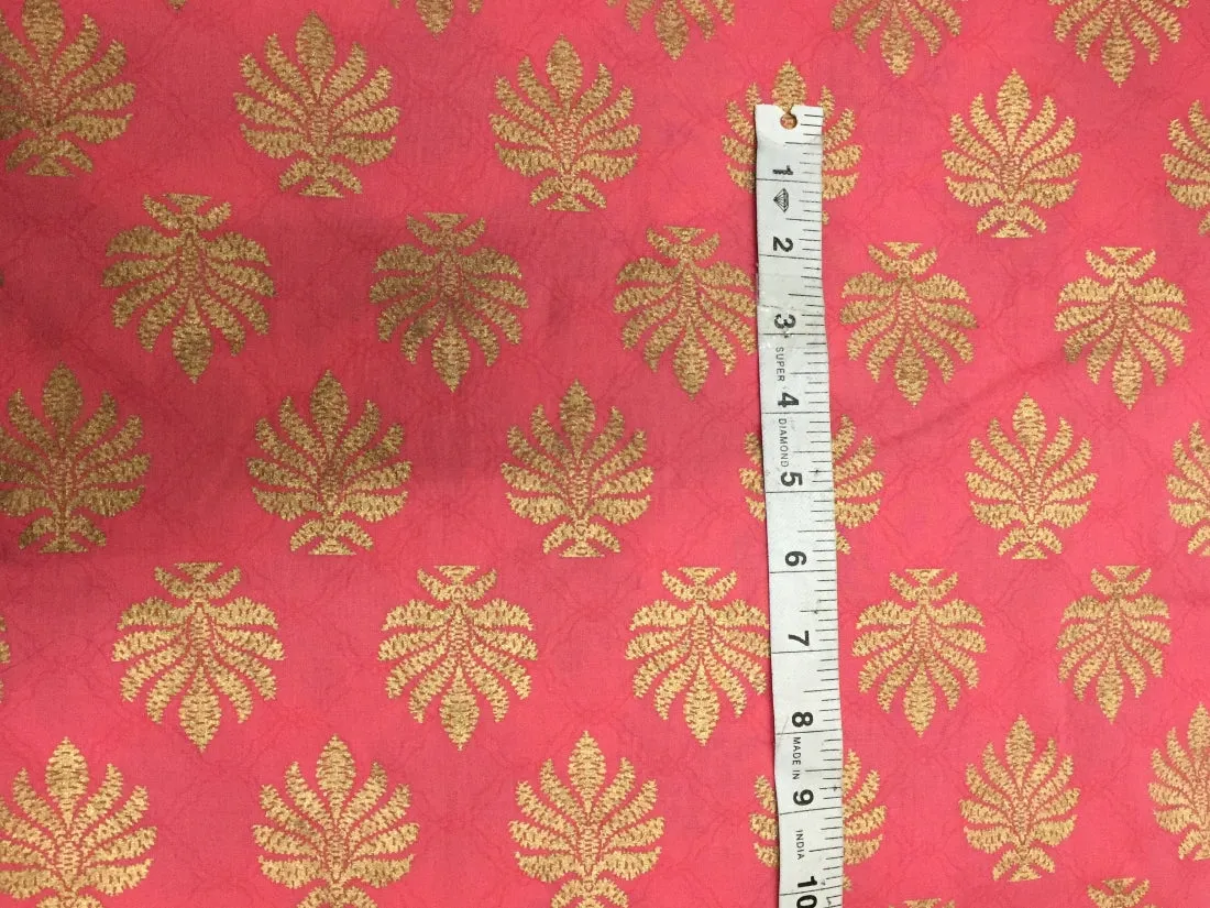 100% Cotton Printed Pink with golden jacquard Fabric 44" wide [11172]