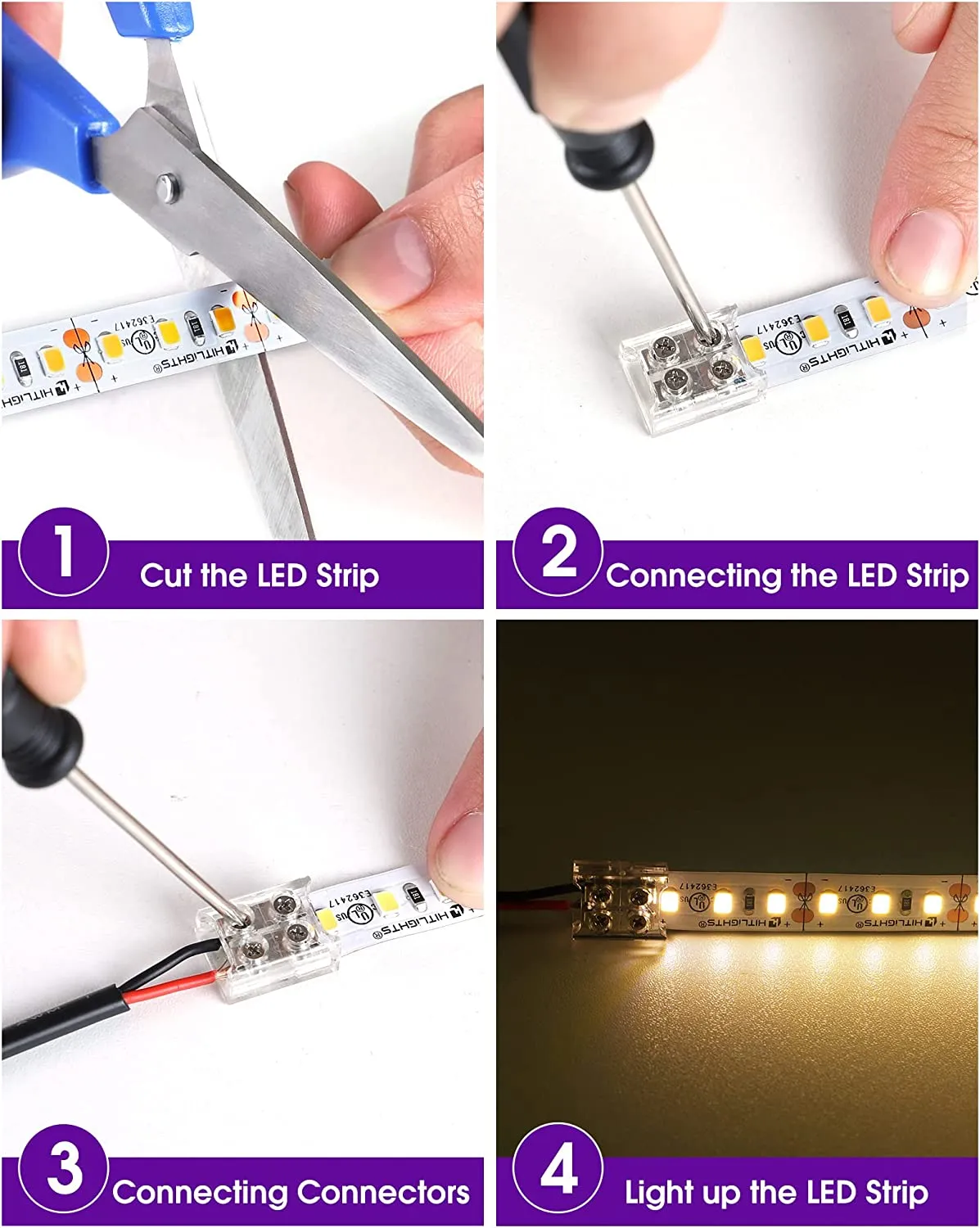 10mm 2 Pin Solderless Transparent Terminal Block LED Light Strip Connectors: Single Color (12 Pack)