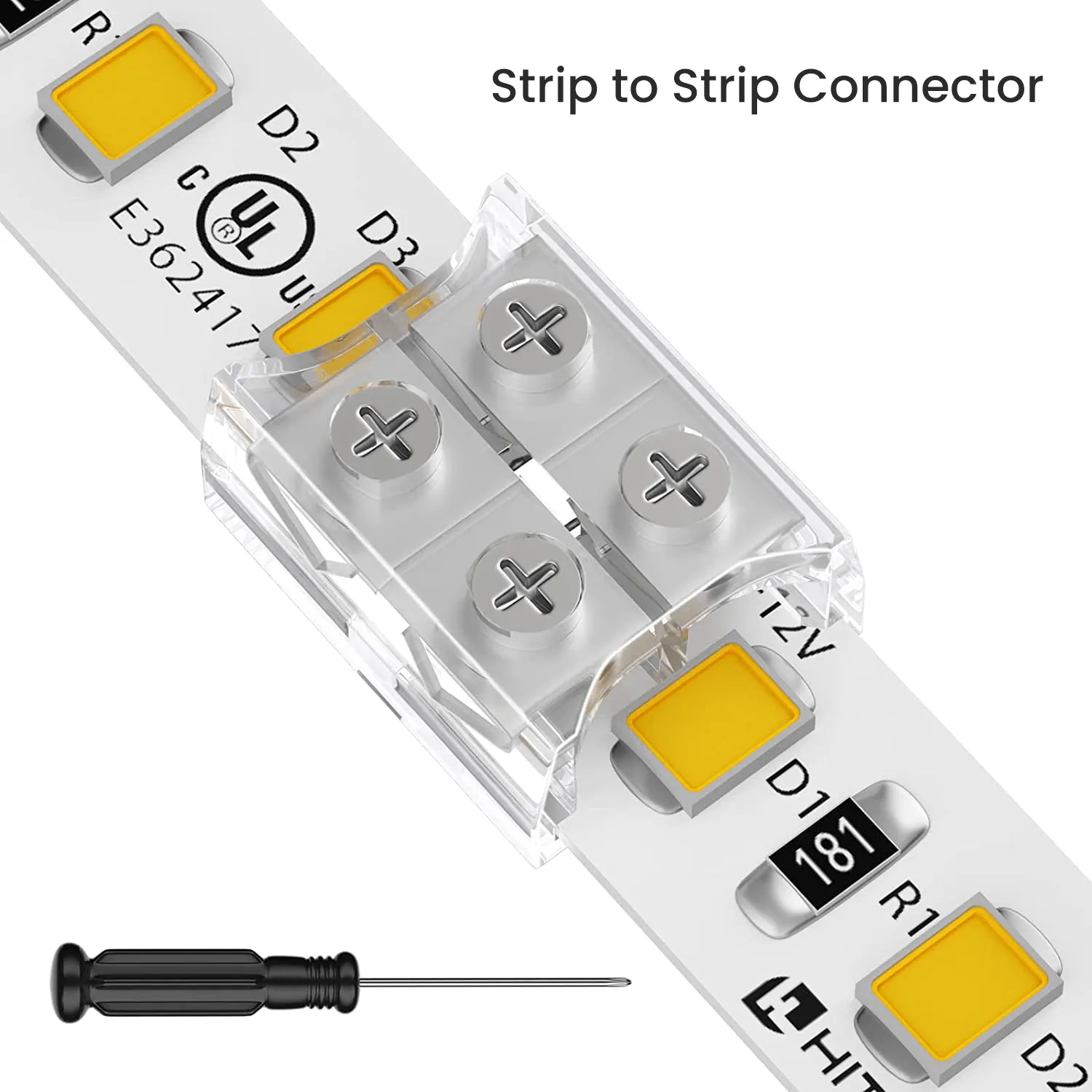 10mm 2 Pin Solderless Transparent Terminal Block LED Light Strip Connectors: Single Color (12 Pack)