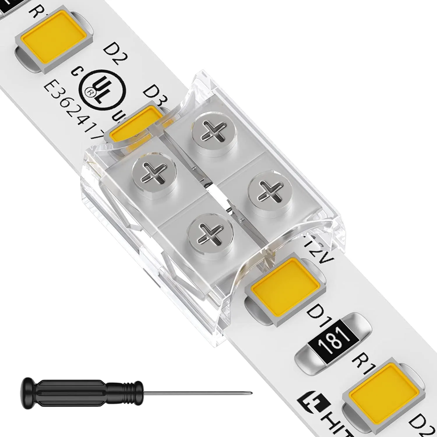 10mm 2 Pin Solderless Transparent Terminal Block LED Light Strip Connectors: Single Color (12 Pack)