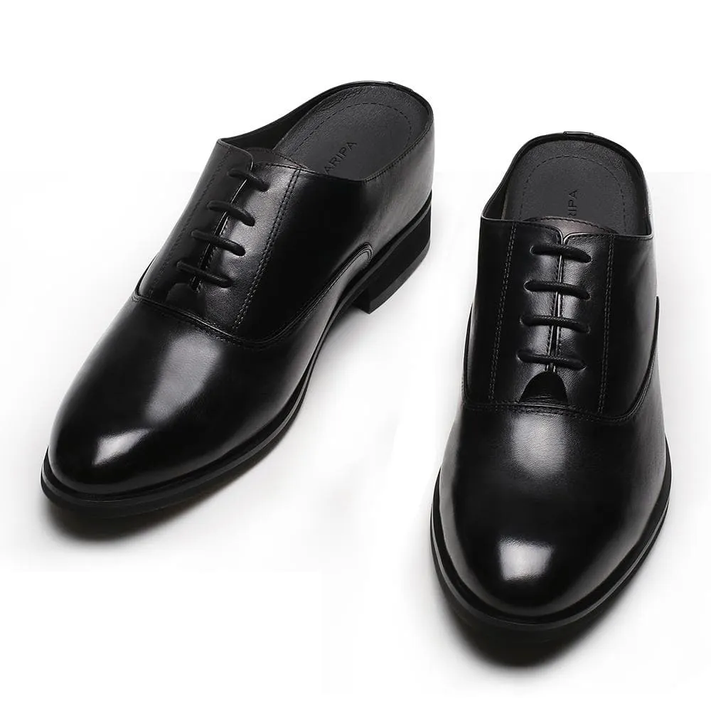 7 CM / 2.76 Inches CMR CHAMARIPA Height Increasing Slip On Shoes Elevator Shoes For Men Black Leather Dress Slippers