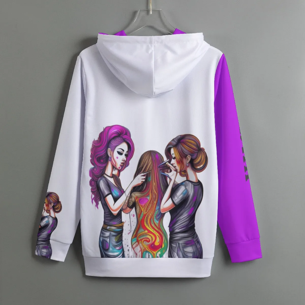 All-Over Print Women's Pullover Hoodie With Drawstring hair, life print