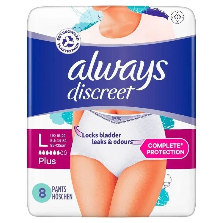 Always Discreet Boutique Incontinence Pants Plus Large x 8 (UK 16-22)