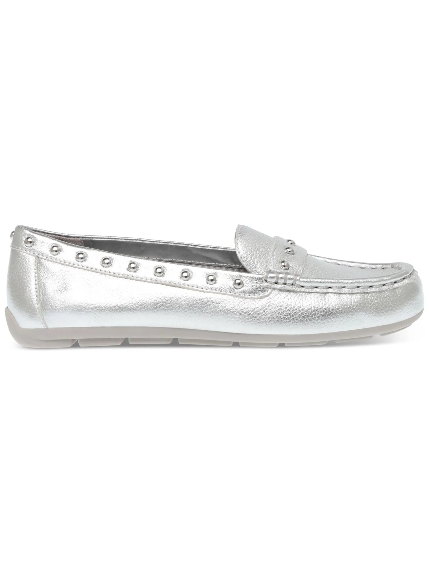 ANNE KLEIN Womens Silver Studded Detail Arch Support Padded Onit Round Toe Slip On Leather Moccasins Shoes M