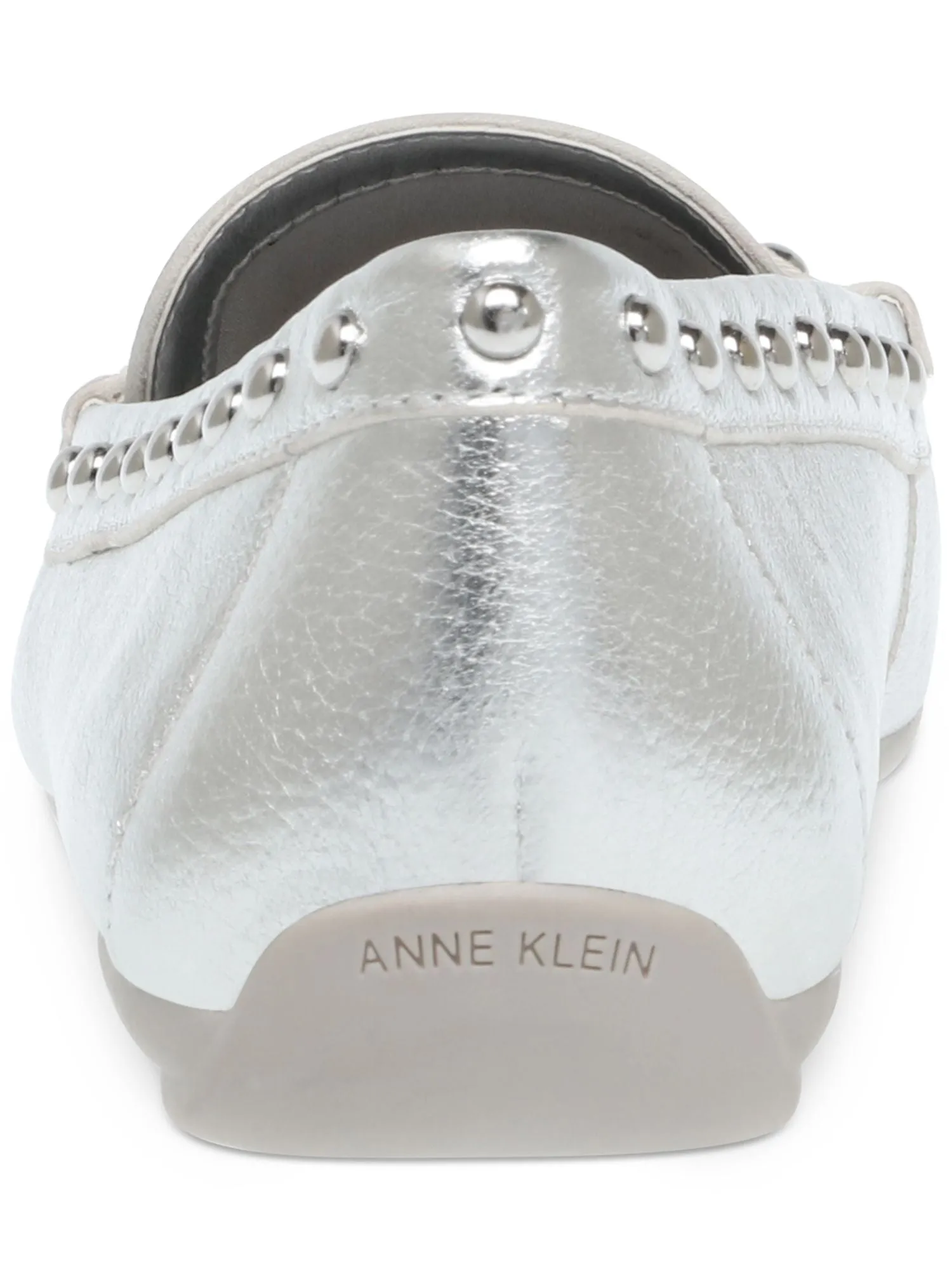 ANNE KLEIN Womens Silver Studded Detail Arch Support Padded Onit Round Toe Slip On Leather Moccasins Shoes M