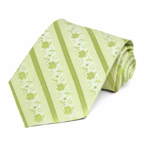 Apple Green Anna Floral Stripe Extra Long Necktie