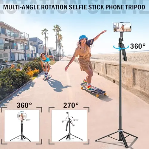 Auto Face Tracking Tripod 360 Rotation with Stand,Android and iPhone Tripod Holder with Remote and Gesture Control, No App,Built-in Tracking Camera Selfie Stick Tripod for Vlog Video Recording Tiktok