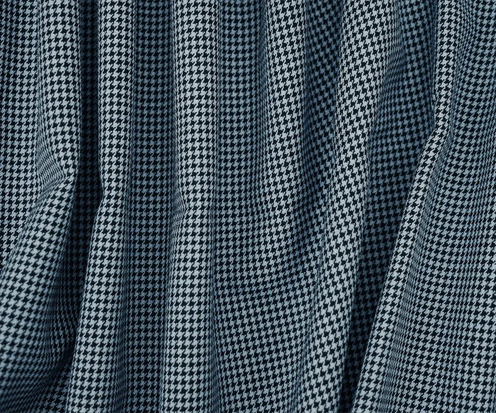 Black-Light Blue Wool-Polyester Houndstooth Woven Suiting Fabric