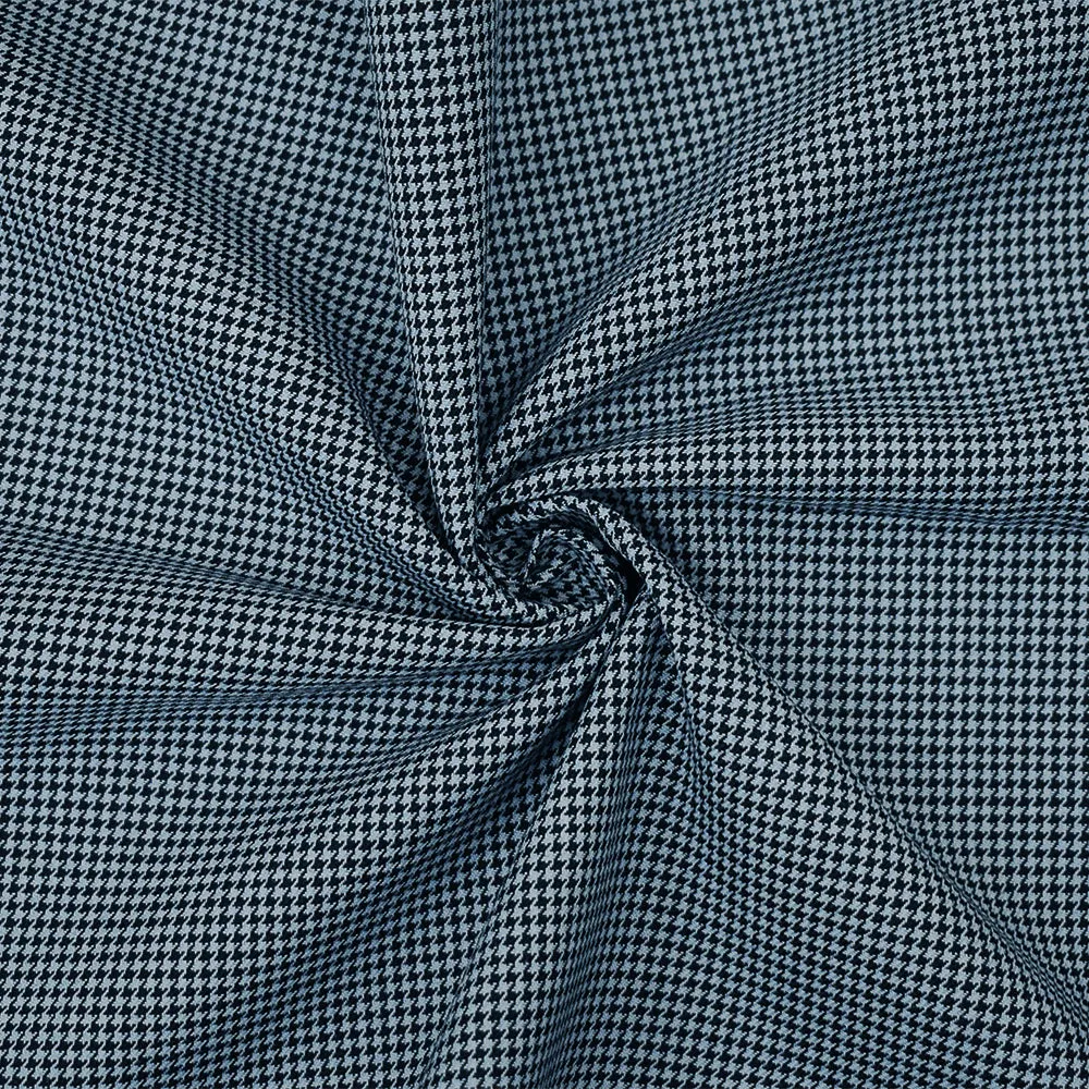 Black-Light Blue Wool-Polyester Houndstooth Woven Suiting Fabric