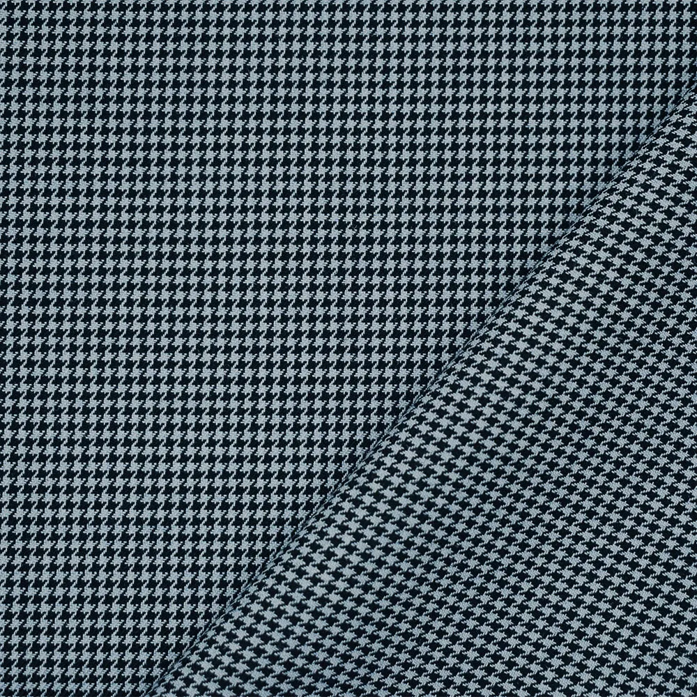 Black-Light Blue Wool-Polyester Houndstooth Woven Suiting Fabric