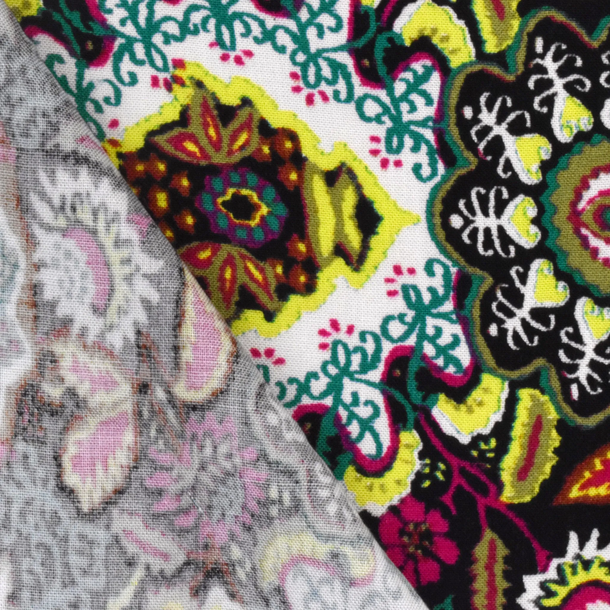 Black-Lime-Multi Kaleidoscope Floral Printed Woven Fabric