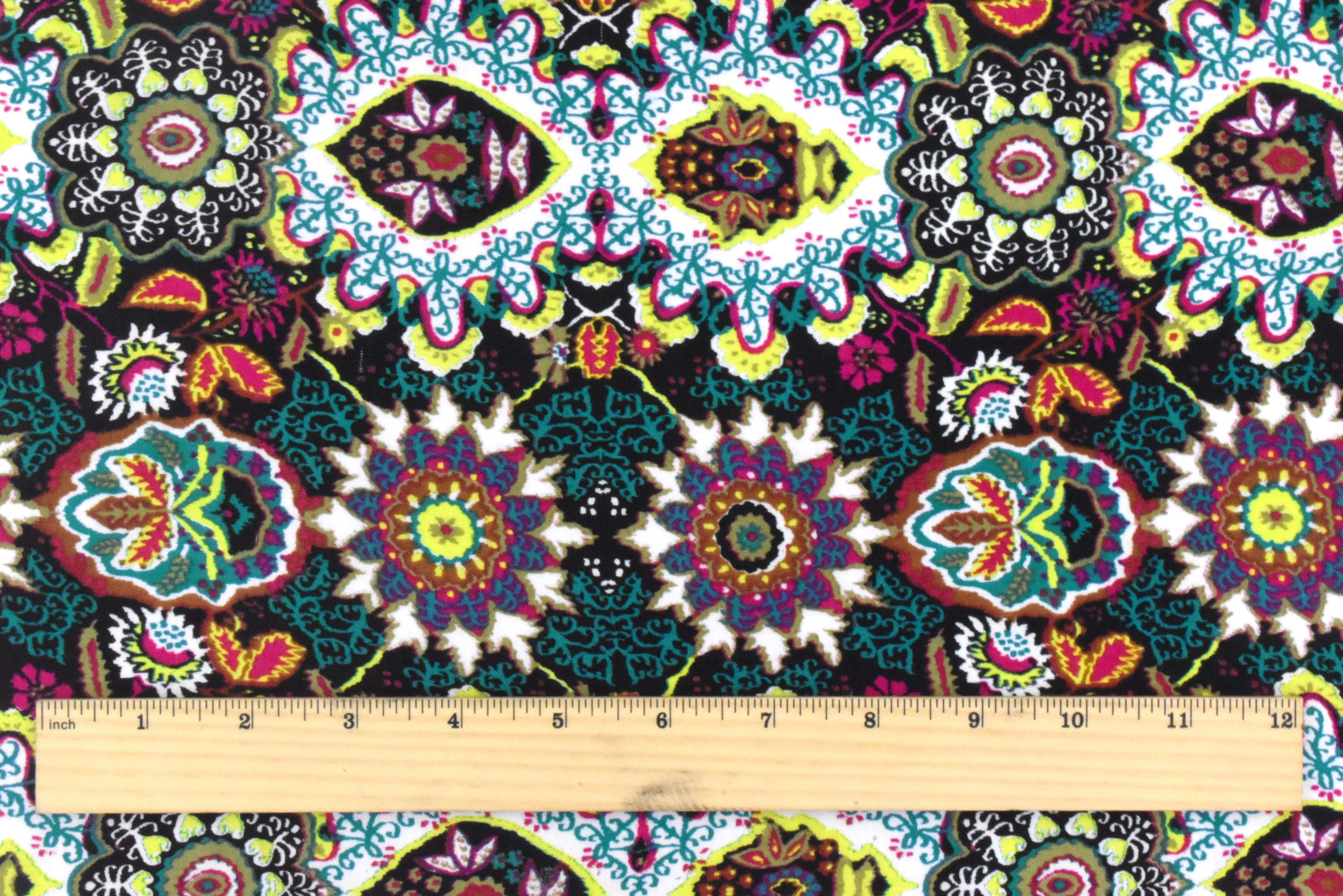 Black-Lime-Multi Kaleidoscope Floral Printed Woven Fabric