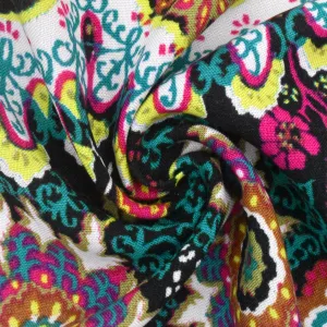 Black-Lime-Multi Kaleidoscope Floral Printed Woven Fabric