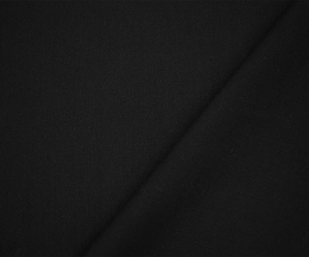 Black Poly-Wool Twill Shirting Woven Fabric