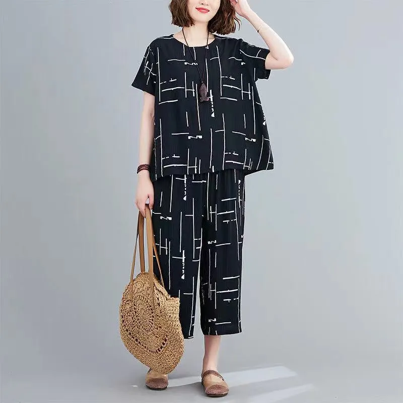 Black Printed Capri PJ Set