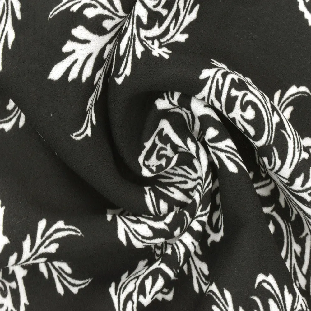 Black-White Fancy Crest Printed Momie Georgette Woven Fabric