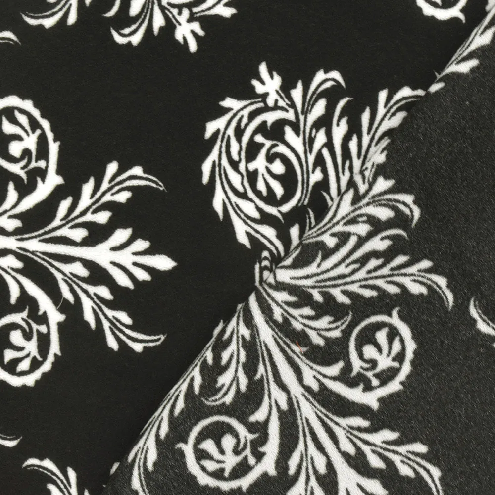 Black-White Fancy Crest Printed Momie Georgette Woven Fabric