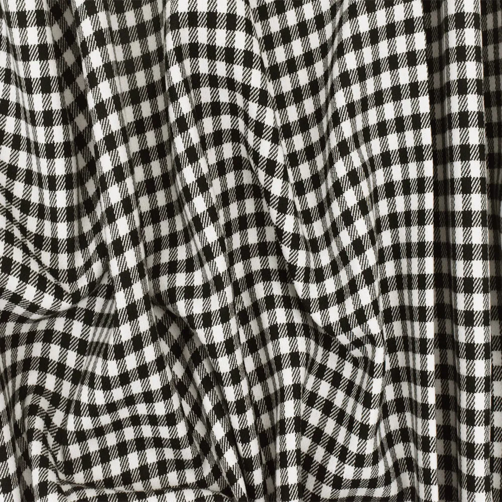 Black-White Gingham Poly-Cotton Twill Woven Fabric