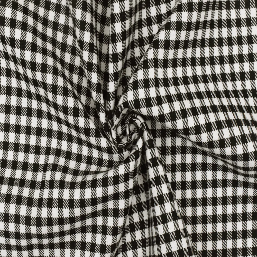 Black-White Gingham Poly-Cotton Twill Woven Fabric