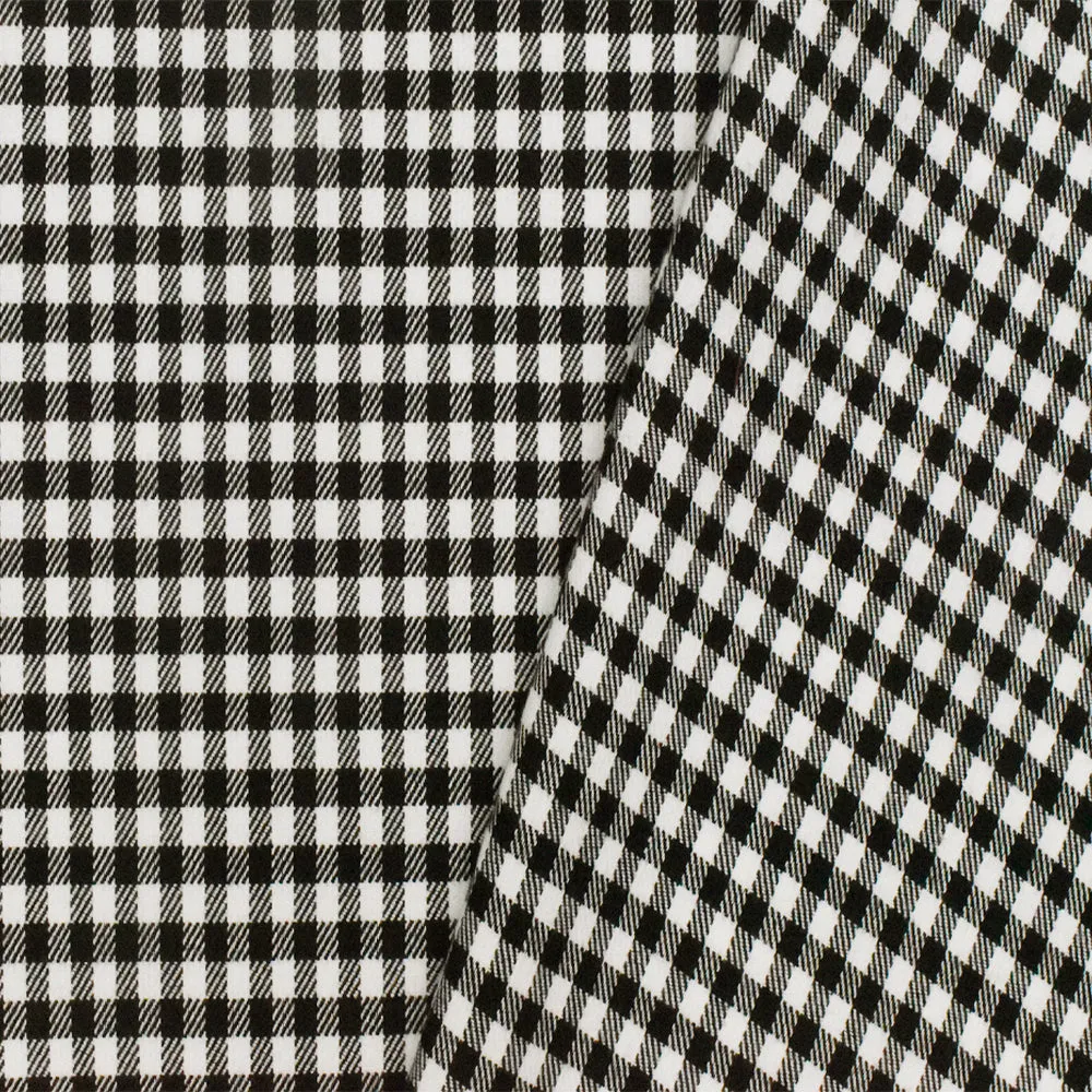 Black-White Gingham Poly-Cotton Twill Woven Fabric