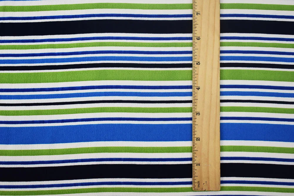 Blue-Multi Stripe Printed Stretch Poly Spandex Ghost Crepe Woven Fabric