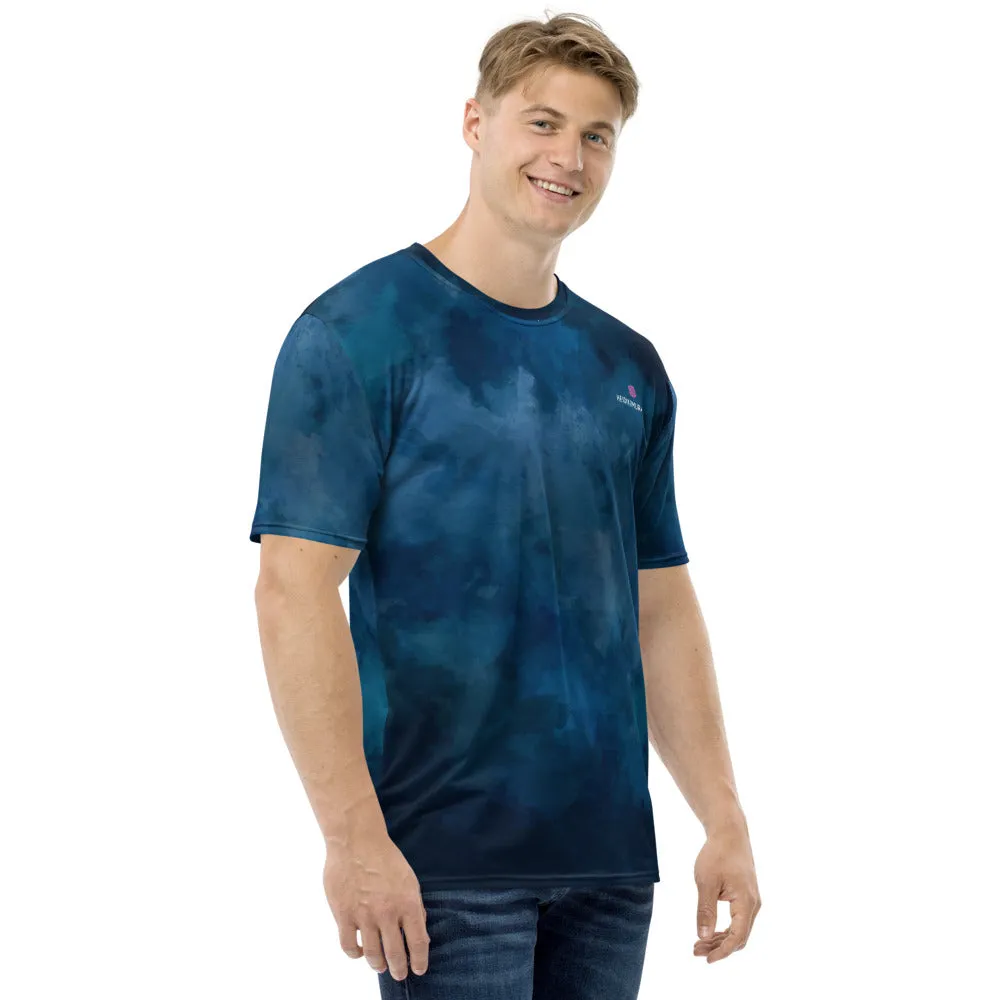 Blue Tie Dye Men's T-shirt, Abstract Dark Blue Tie Dye Print Designer Luxury Tee For Me-Made in USA/EU/MX (US Size: XS-2XL)