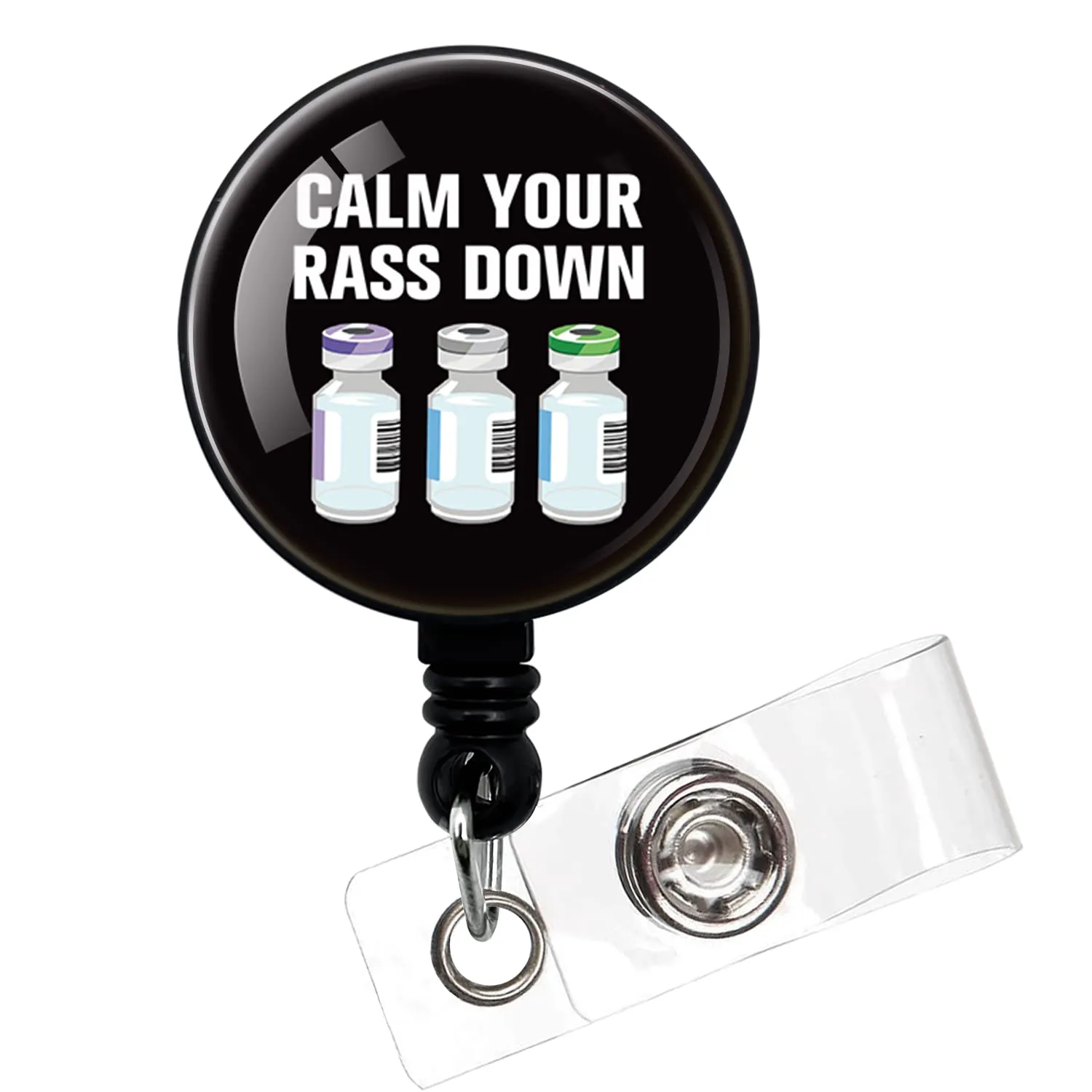 Calm Your Rass Down,Funny Badge Reel，Retractable ID Card Badge Holder with Alligator Clip，Nurse Badge Reel，Medical MD RN Nurse Badge ID,Suitable for Nurses,Doctors,Nursing Students