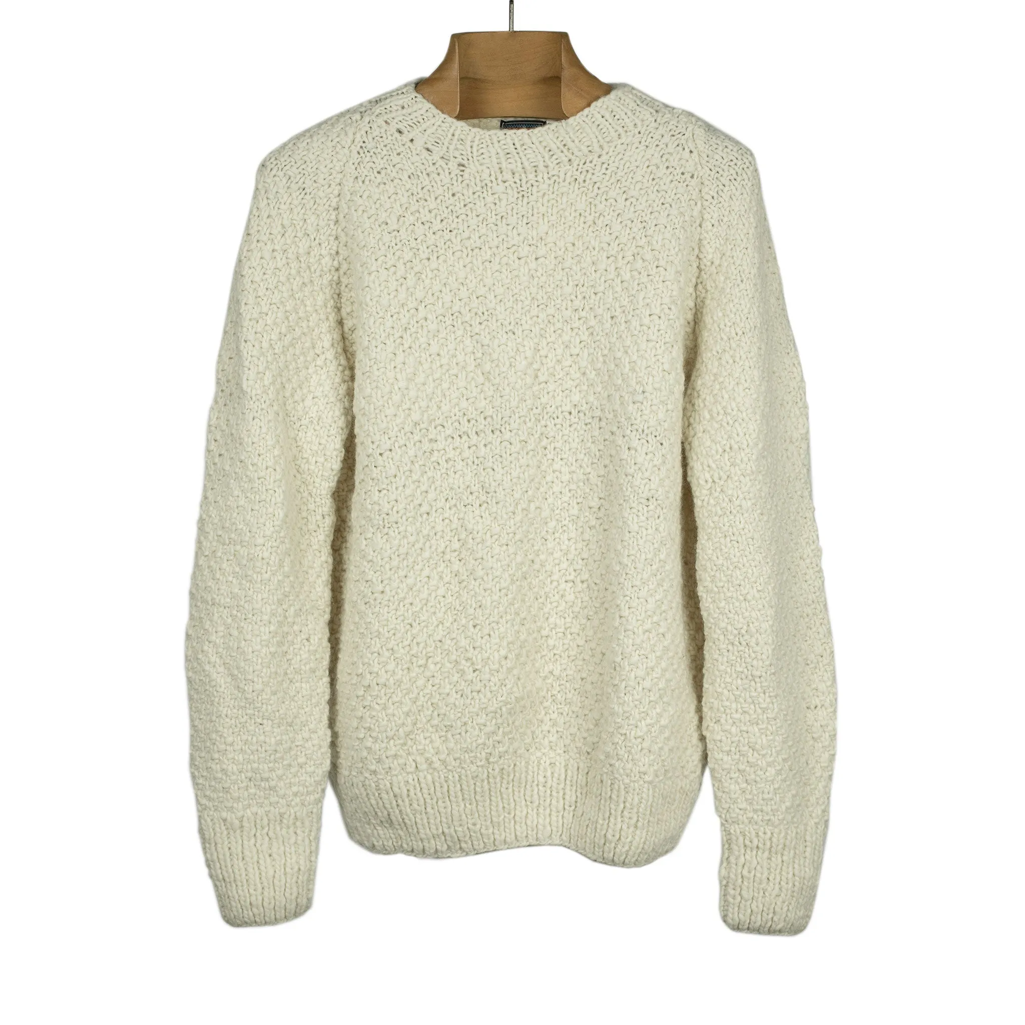 Chamula handknit "double rice grain"pullover in ivory merino wool (restock)