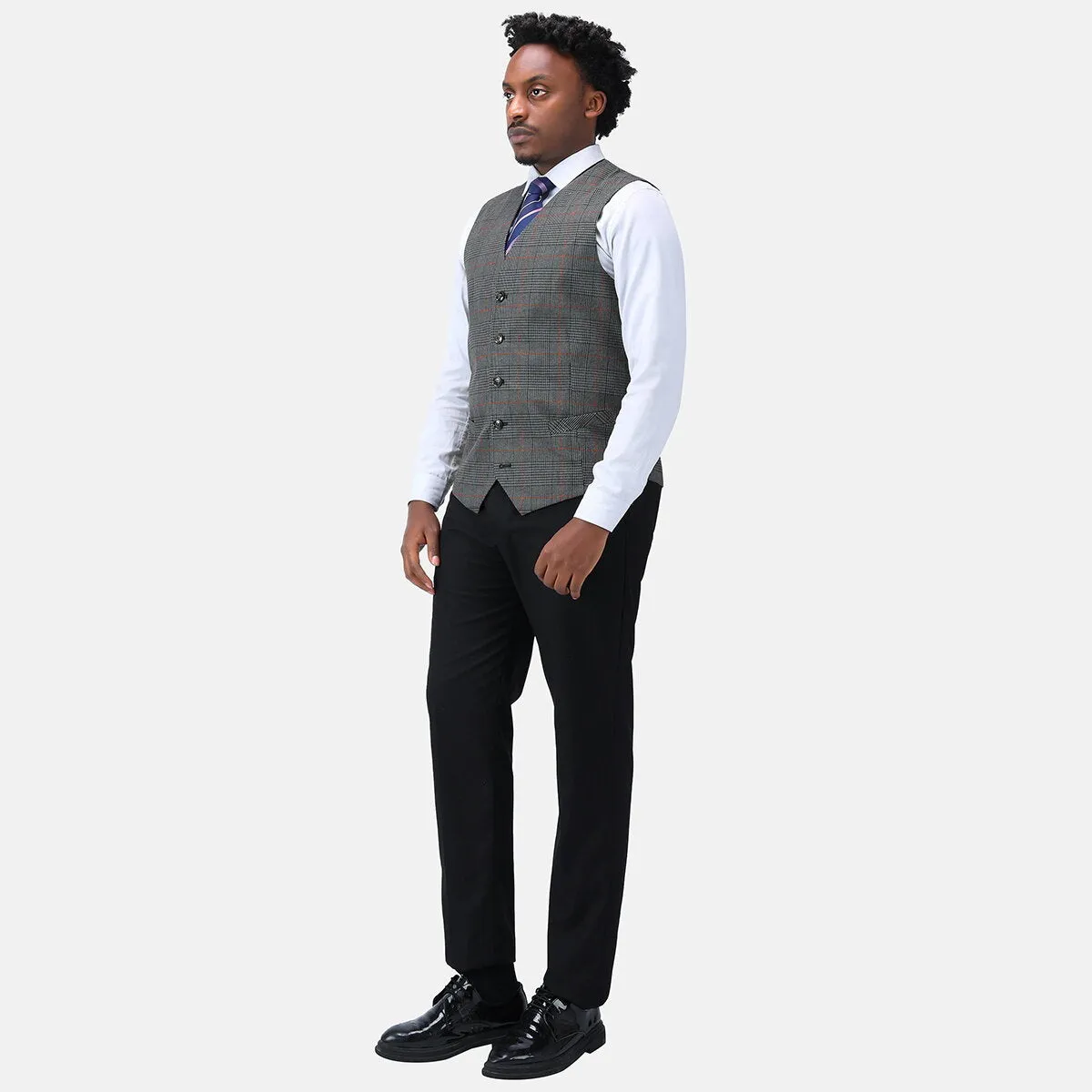 Checked Vests Stripes Business Slim Fit Cotton Black