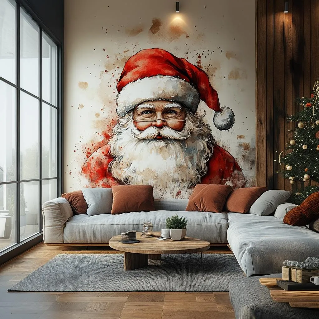 Classic Santa Claus Wall Mural | Traditional Christmas Decor | Warm Holiday Wall Art | Santa Portrait Sticker | Festive Home Decoration