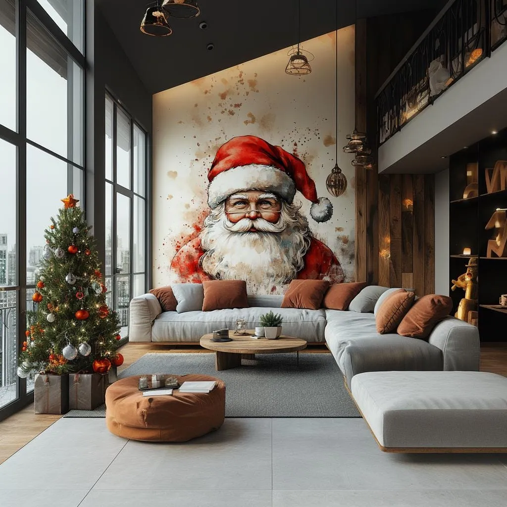 Classic Santa Claus Wall Mural | Traditional Christmas Decor | Warm Holiday Wall Art | Santa Portrait Sticker | Festive Home Decoration