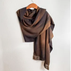 Coffee Rayon Chenille Shawl Hand Woven in Earth Tones