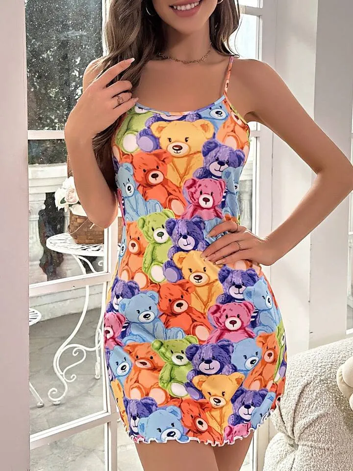 Colored Pandas Short Nighty for Women