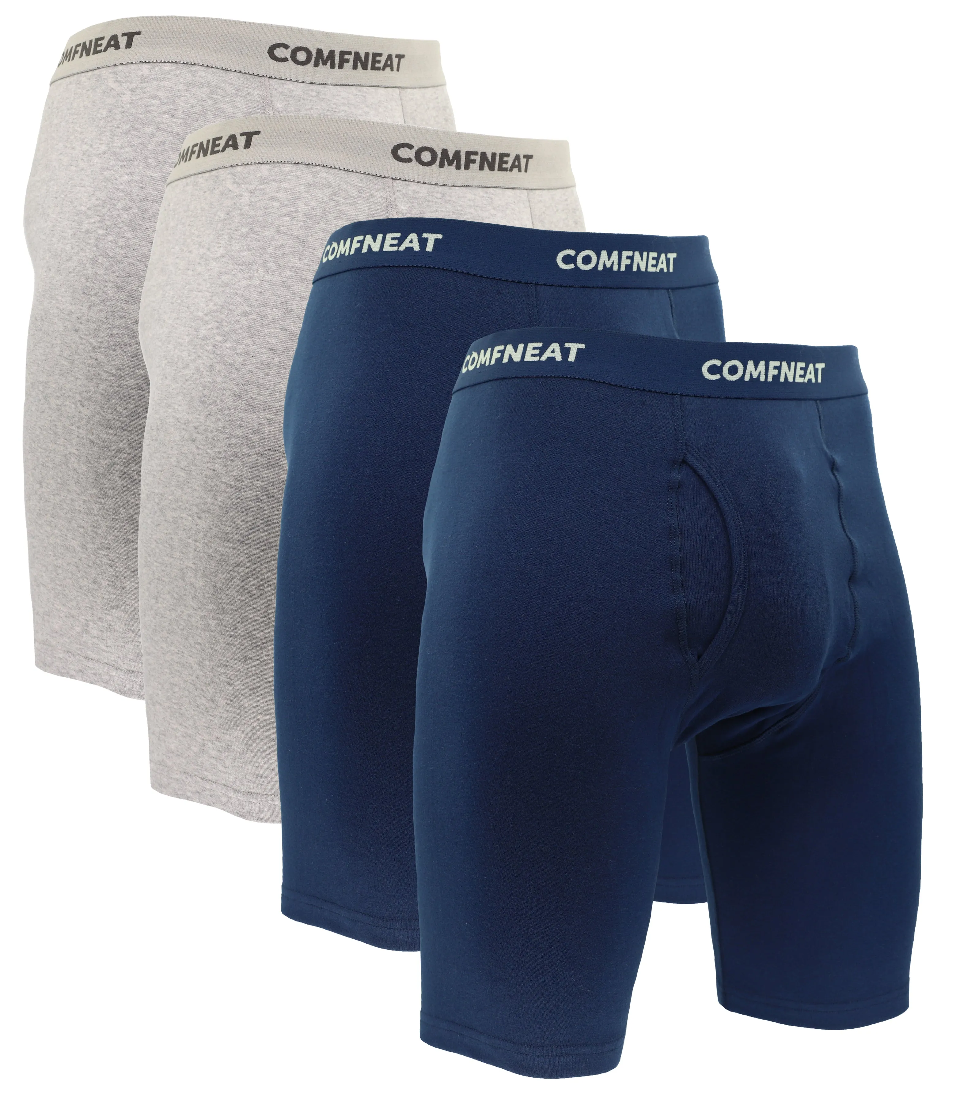 Comfneat Men's 9 inch Boxer Briefs Stretchy Cotton Spandex Underwear with Fly 4-Pack