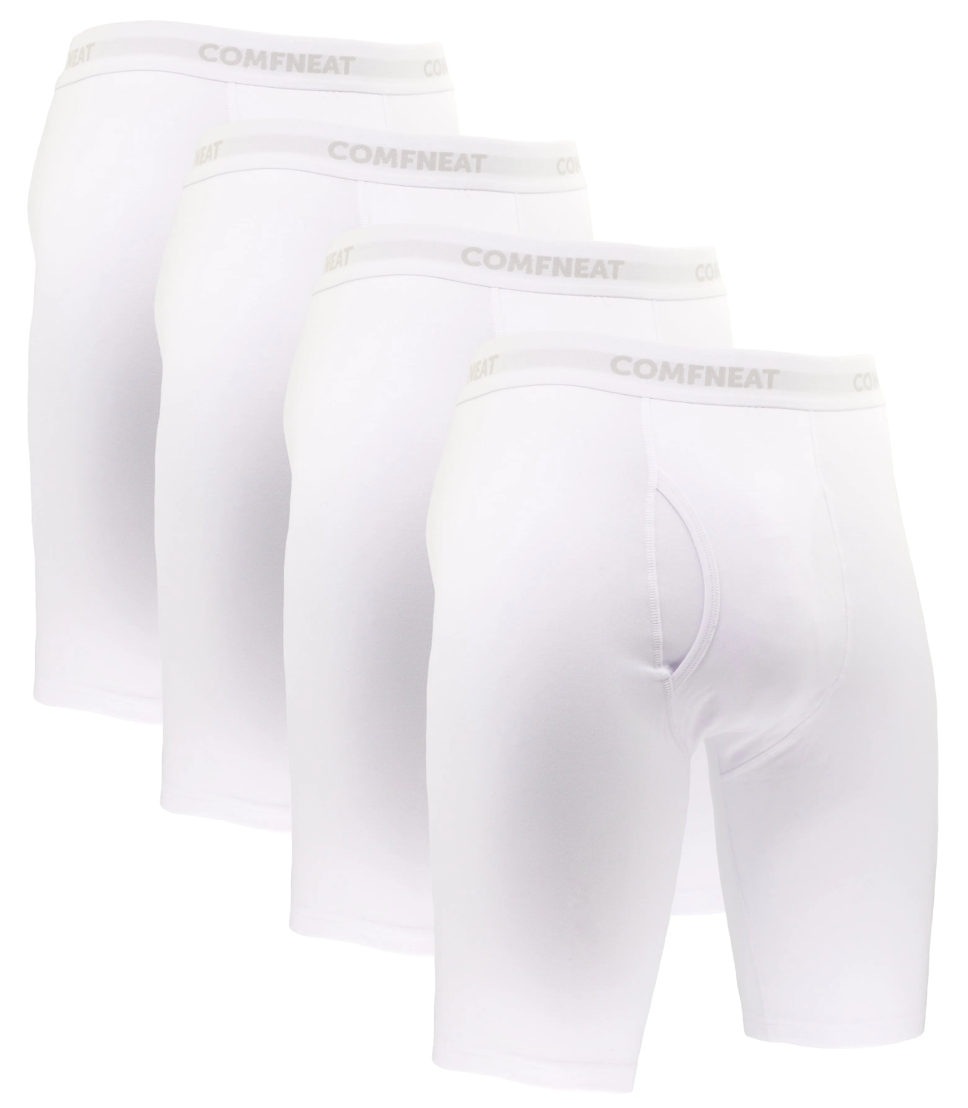 Comfneat Men's 9 inch Boxer Briefs Stretchy Cotton Spandex Underwear with Fly 4-Pack