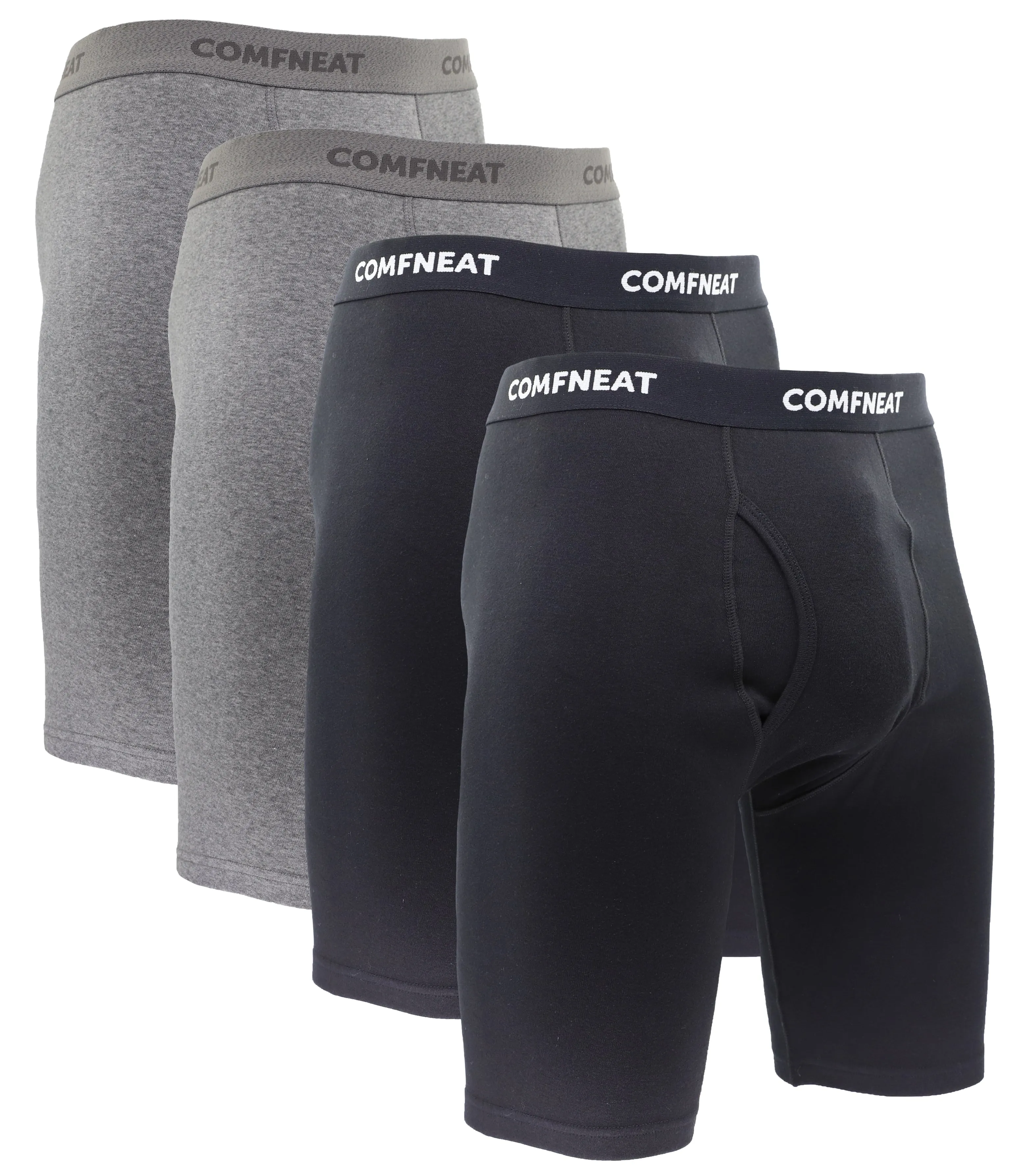 Comfneat Men's 9 inch Boxer Briefs Stretchy Cotton Spandex Underwear with Fly 4-Pack