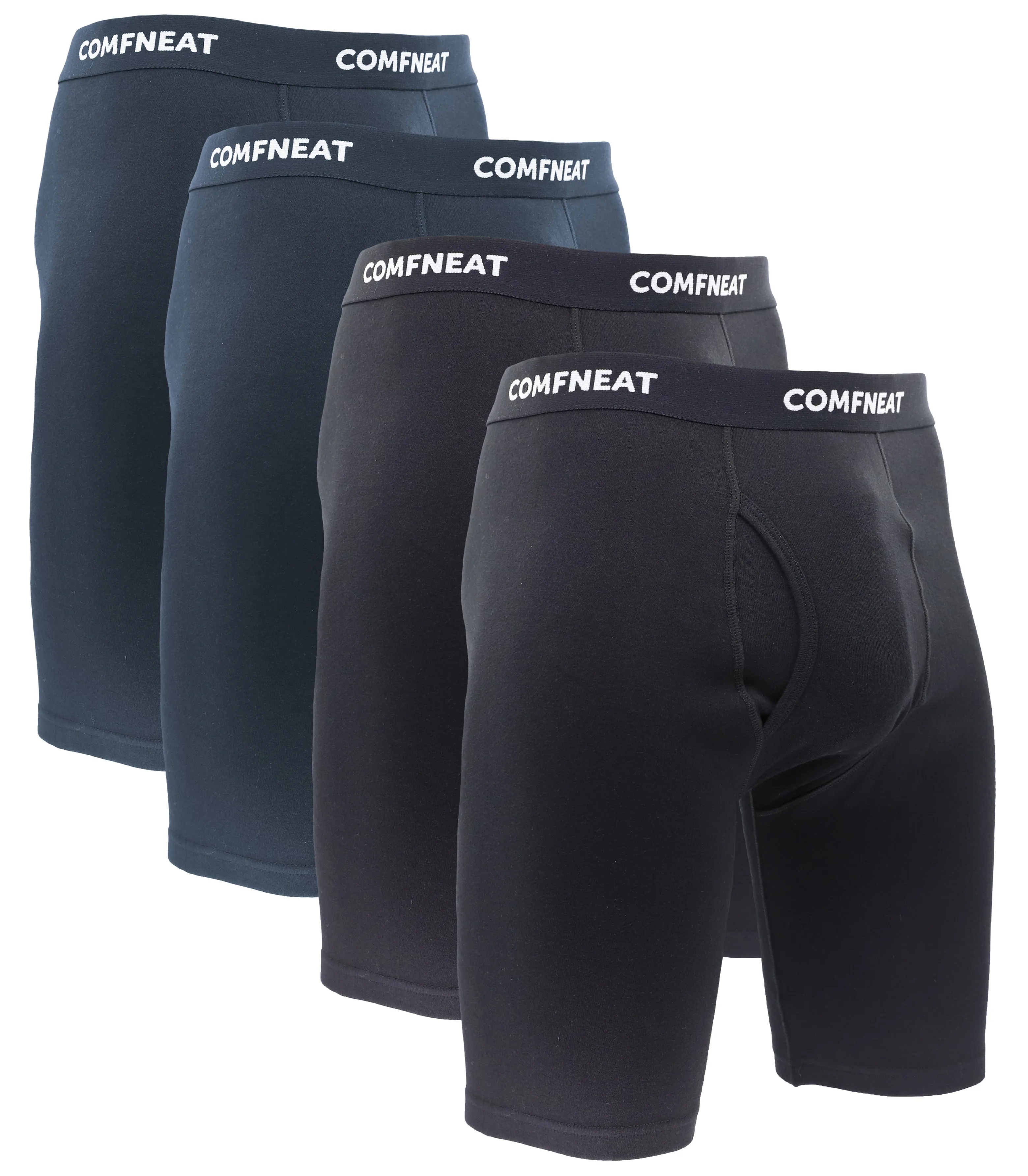 Comfneat Men's 9 inch Boxer Briefs Stretchy Cotton Spandex Underwear with Fly 4-Pack