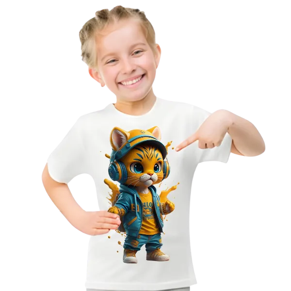 Cool Cat Printed T Shirt For Kids