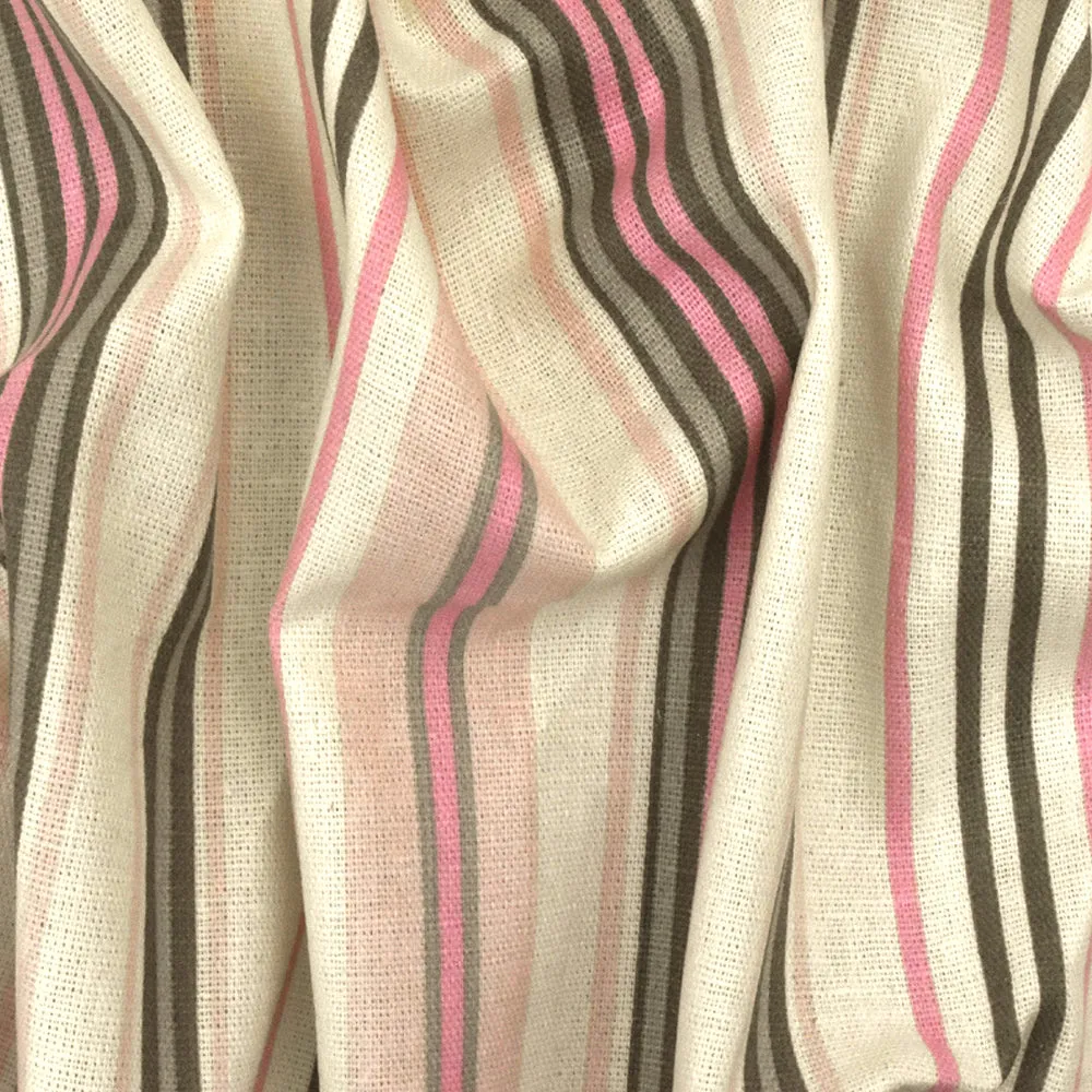 Cream Ivory- Pink-Multi Stripe Printed Linen Shirting Woven Fabric