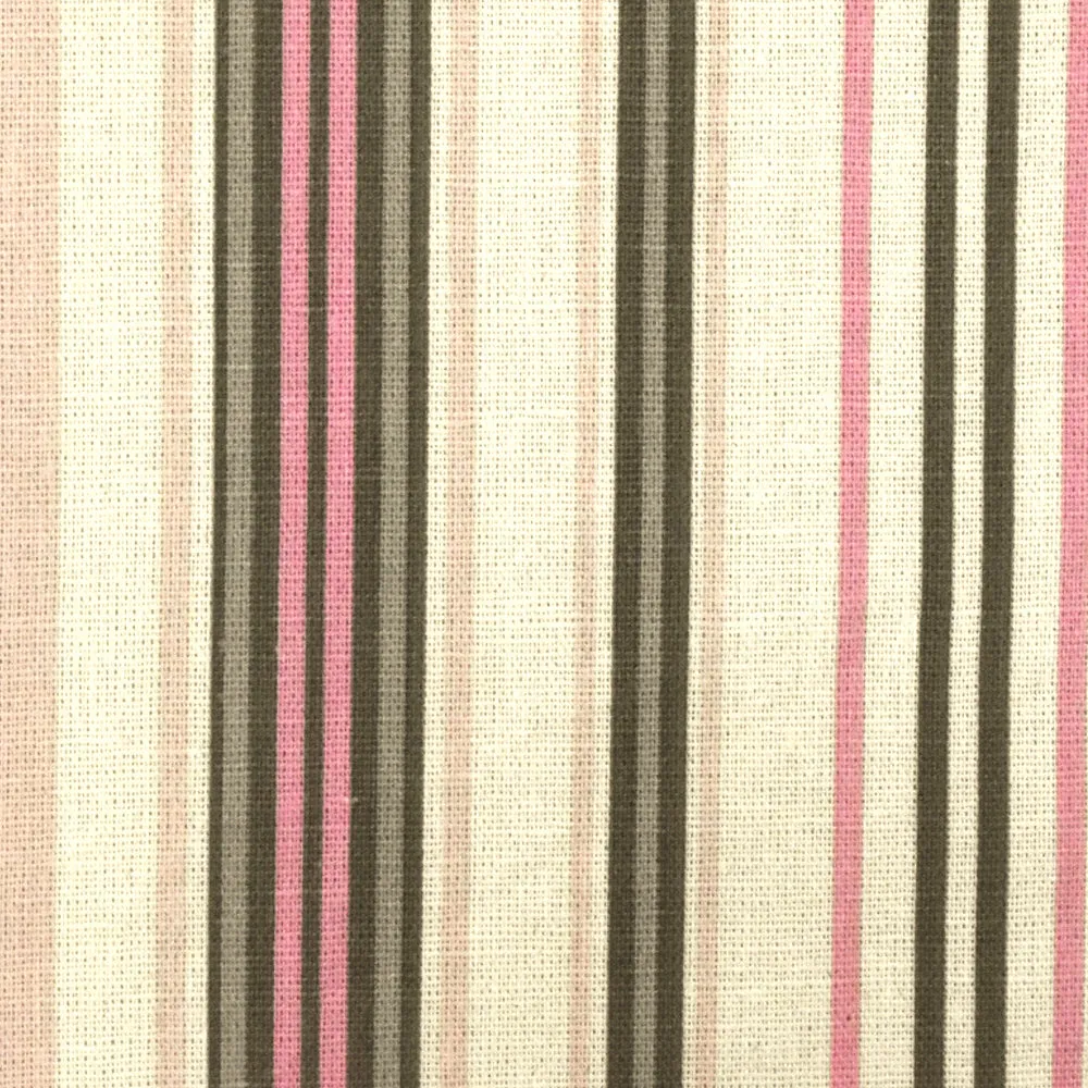 Cream Ivory- Pink-Multi Stripe Printed Linen Shirting Woven Fabric