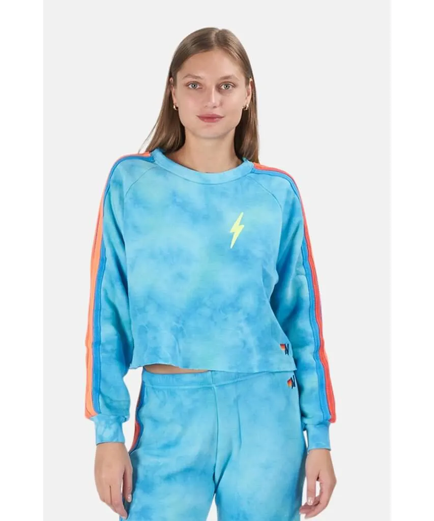 Cropped Sweatshirt Neon Blue Rainbow