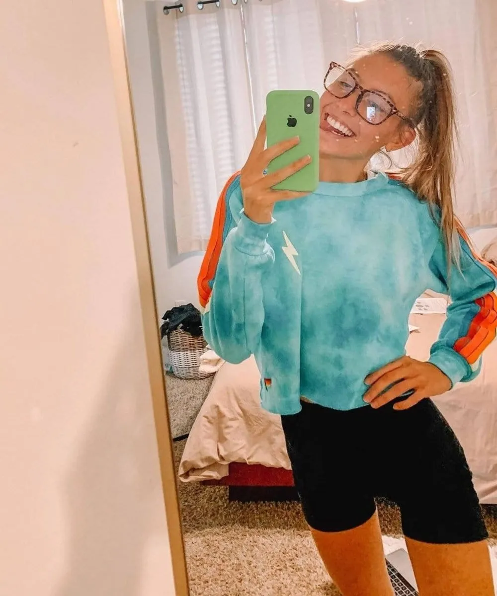 Cropped Sweatshirt Neon Blue Rainbow