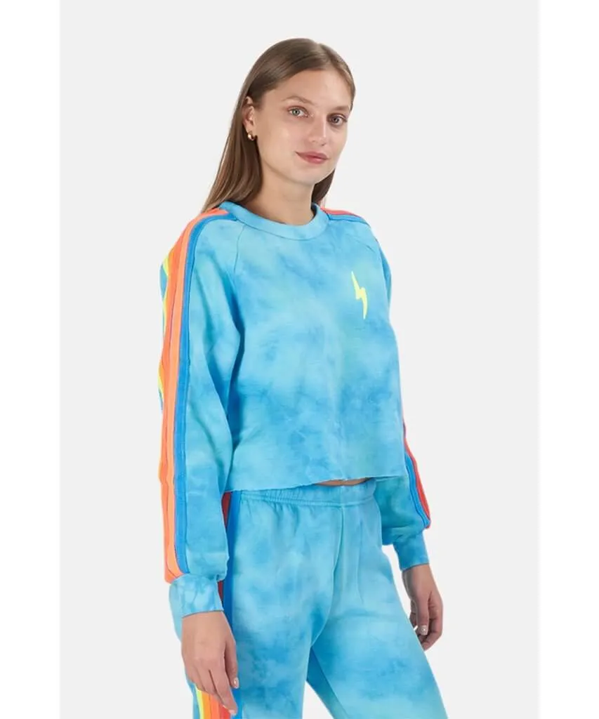 Cropped Sweatshirt Neon Blue Rainbow