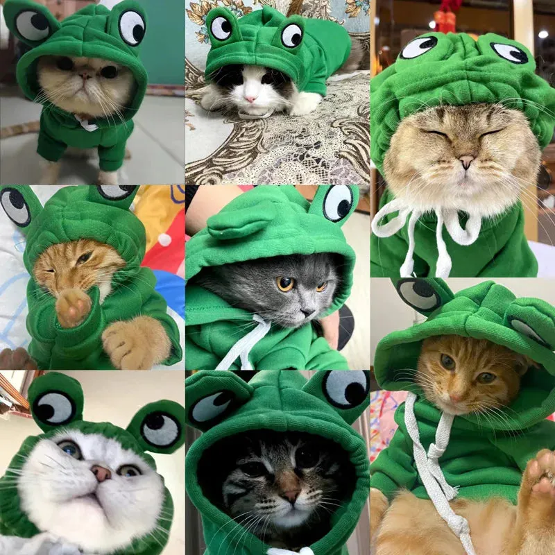 Cute Pets Hoodies Frog Shaped Cats Plush Coat Funny Cosplay Costume Pet Cat Clothes Dog Hooded Sweatshirt