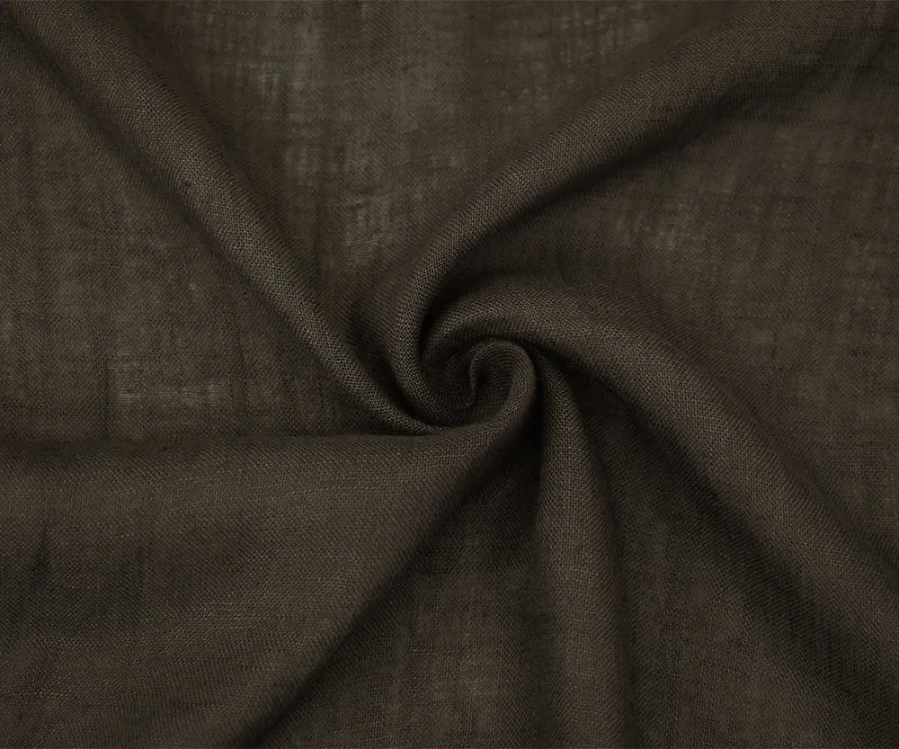 Dark Brown Washed Semi-Sheer Solid Linen Woven Fabric