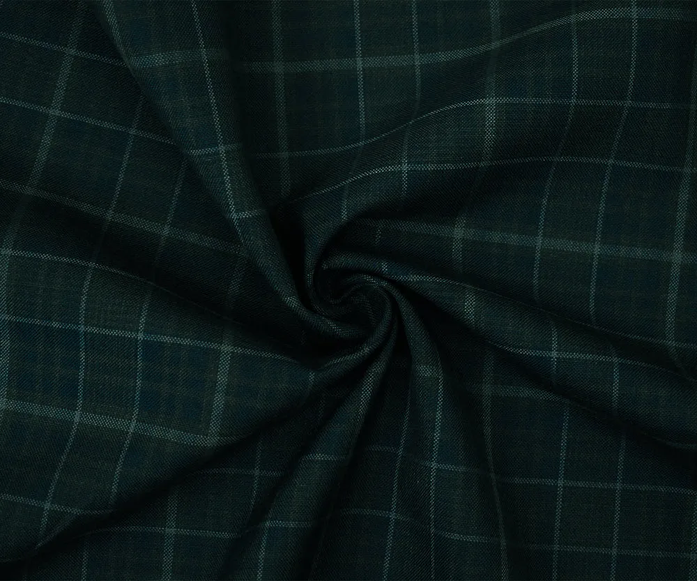 Deep Blue-Gray Wool Polyester Plaid Woven Shirting Fabric