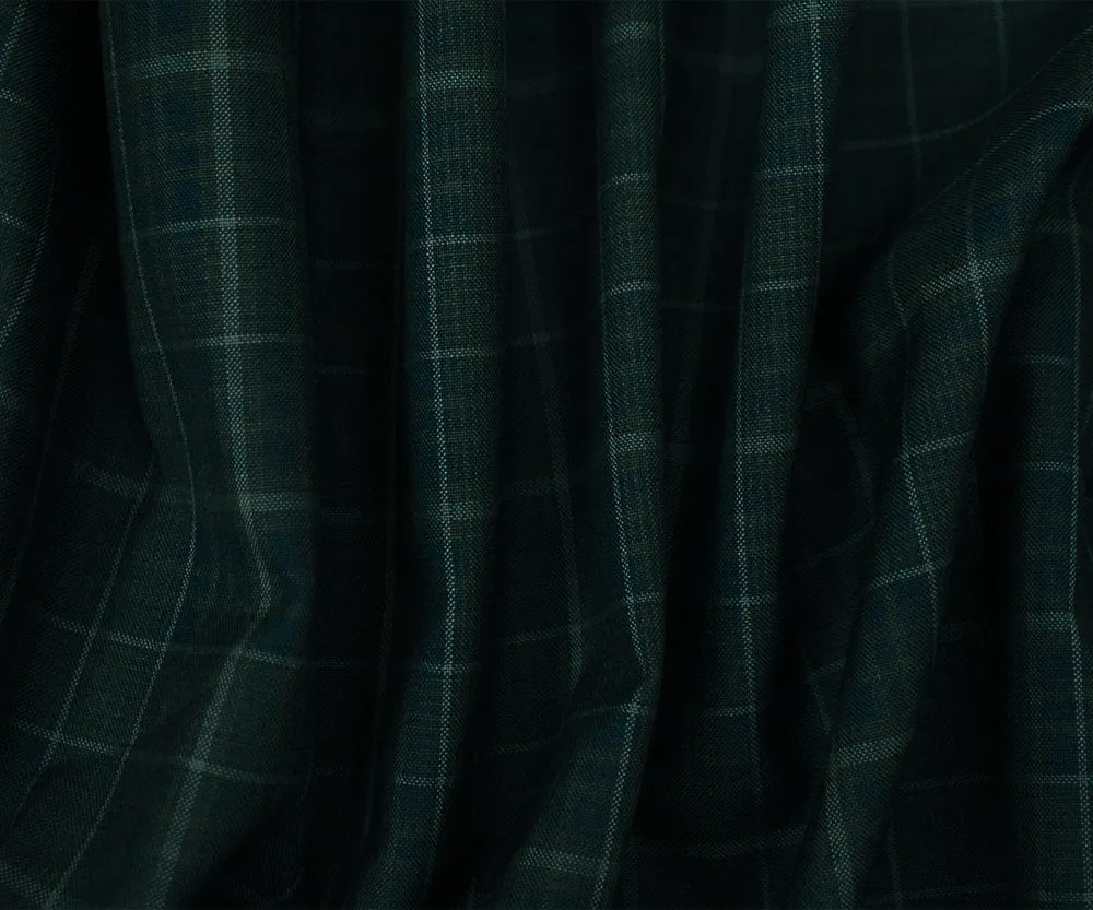 Deep Blue-Gray Wool Polyester Plaid Woven Shirting Fabric