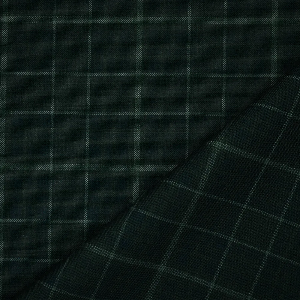 Deep Blue-Gray Wool Polyester Plaid Woven Shirting Fabric