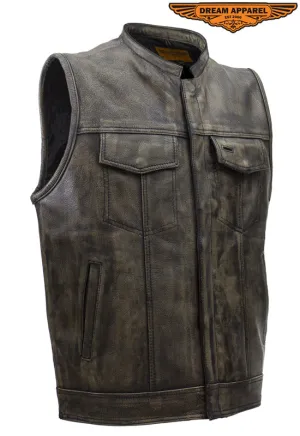 Dream Apparel Men's SOA Style Motorcycle Club Vest Distressed Brown Leather